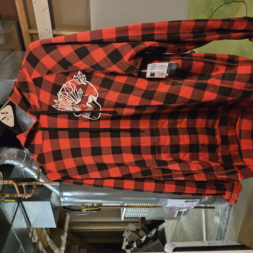 Red and Black Casual Button Down Shirt with Buffalo Plaid